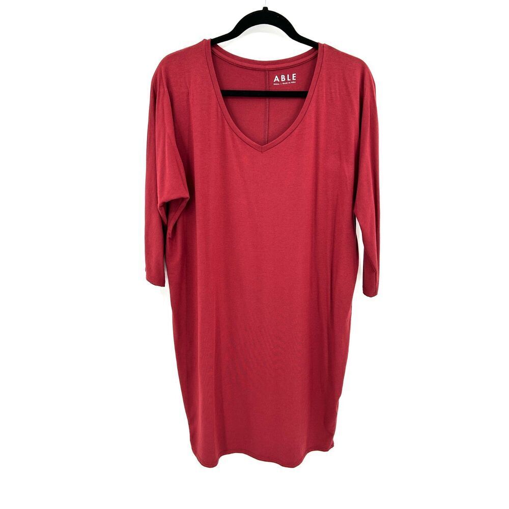 ABLE Maroon Red V-Neck Dolman Sleeve Pima Cotton Modal Lagenlook Dress Small